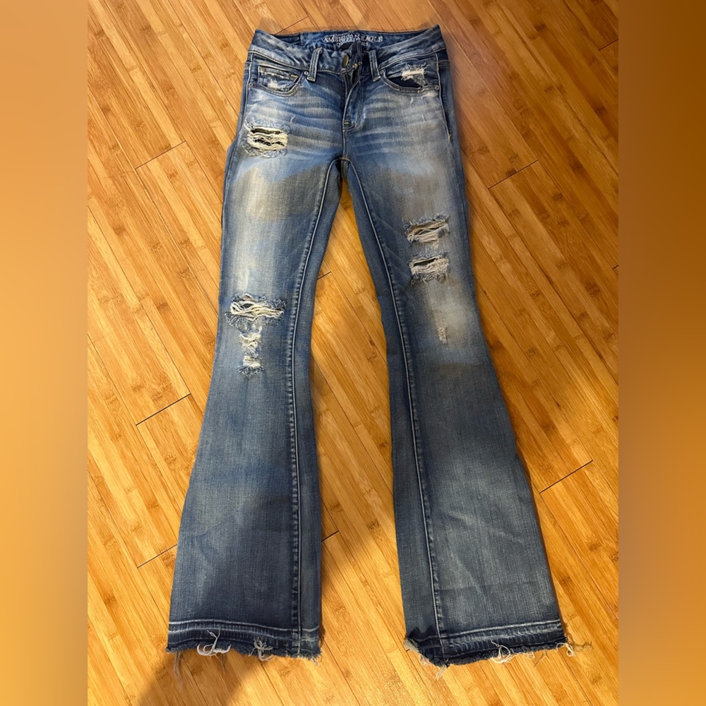 AE xtra long flare jeans with rips
